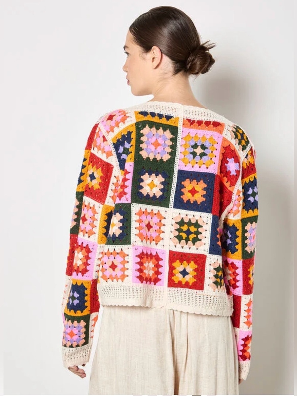 LAST ONE - APRICOT 🍑- Colourful Squares Crochet Cardigan - Picture 6 of 8